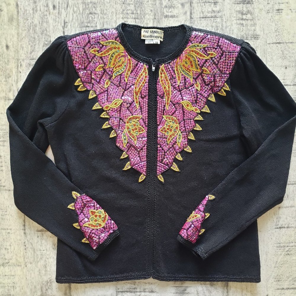 Pat Sandler Sequin Cardigan Sweater